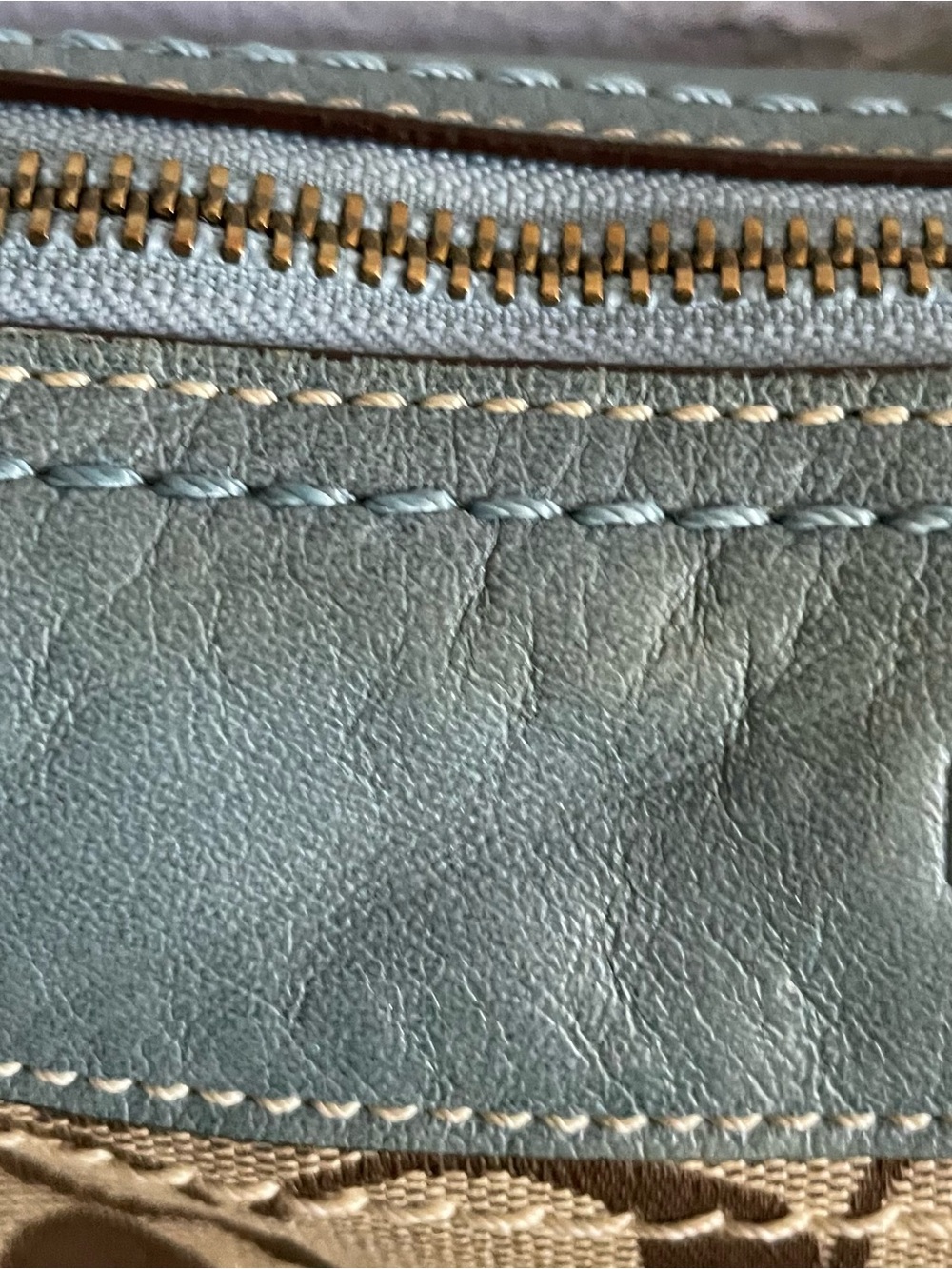 Vintage Y2K Coach signature Logo Blue & Brown Crossbody Shoulder Bag Zip Pockets - Picture 14 of 16